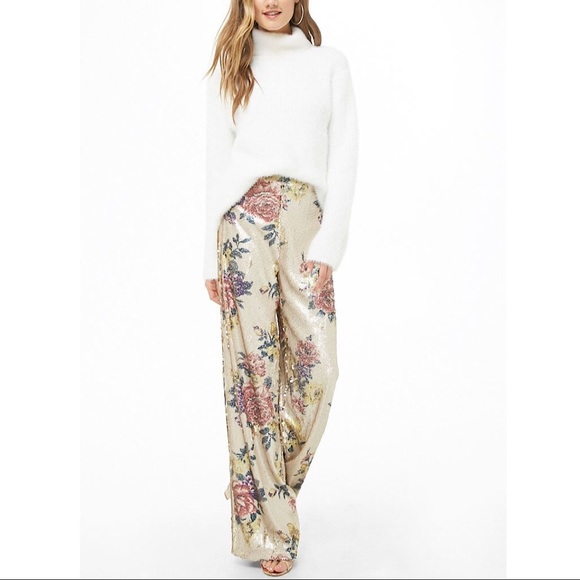 Forever 21 Pants - Forever 21 | Champagne Floral Sequin Pants Size S